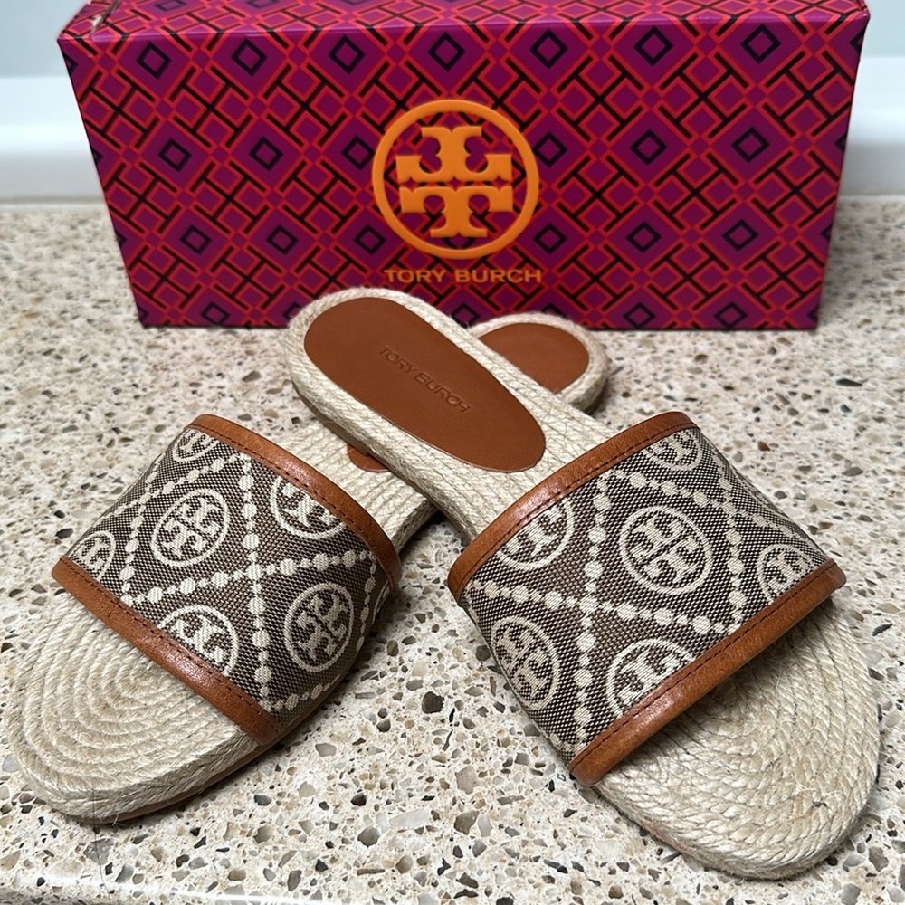 Tory Burch T monogram, espadrille Jacquard/leather  slide